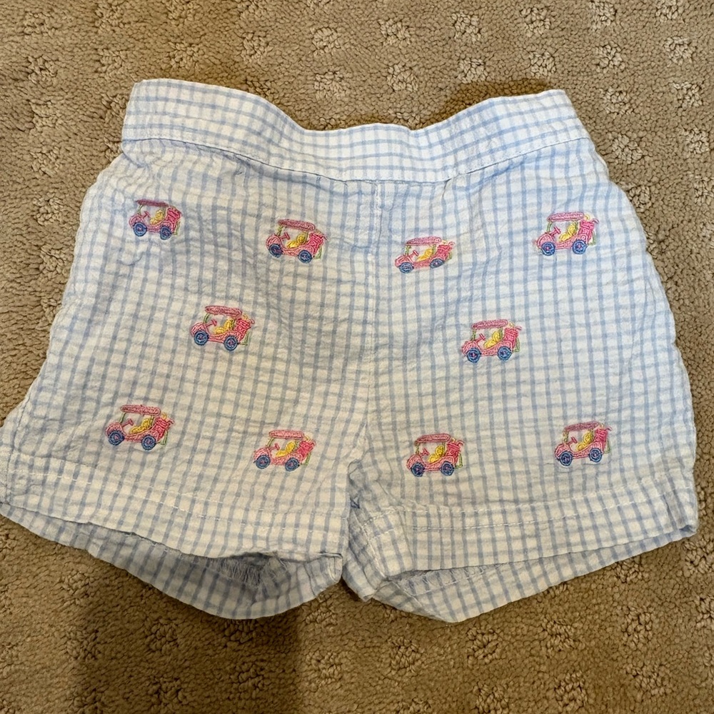 Blue Gingham Kids Shorts with golf embroidery